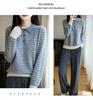 Women's Striped Color Block Polo Neck Knit Sweater - Long Sleeve, Autumn/Winter Top