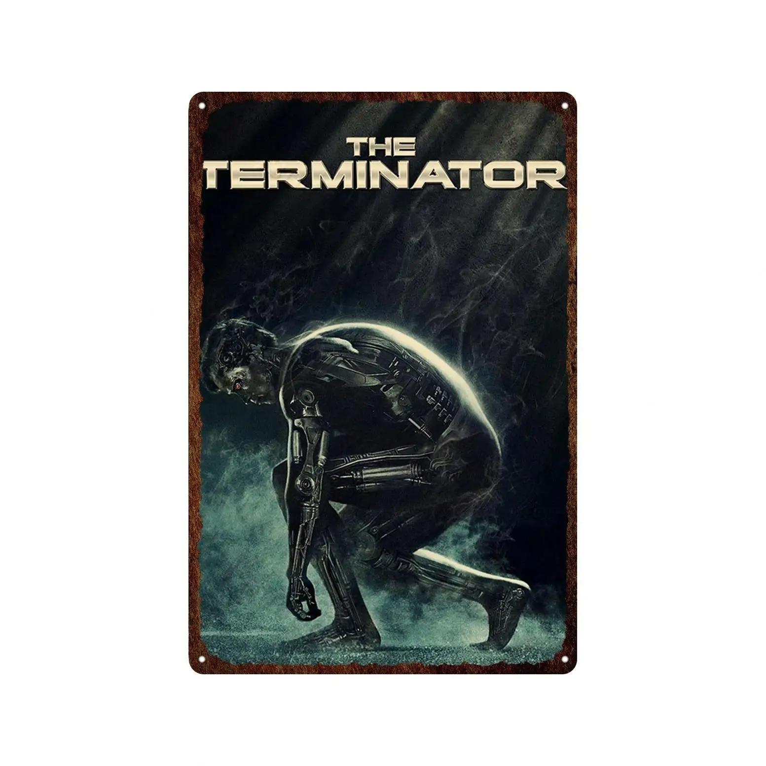 Hisun Tin Sign HD Tin Sign Vintage The Terminator Movie Poster Wall Decor Retro Arnold Schwarzenegger SciFi Action Film Art Metal Tin Sign f 20x30