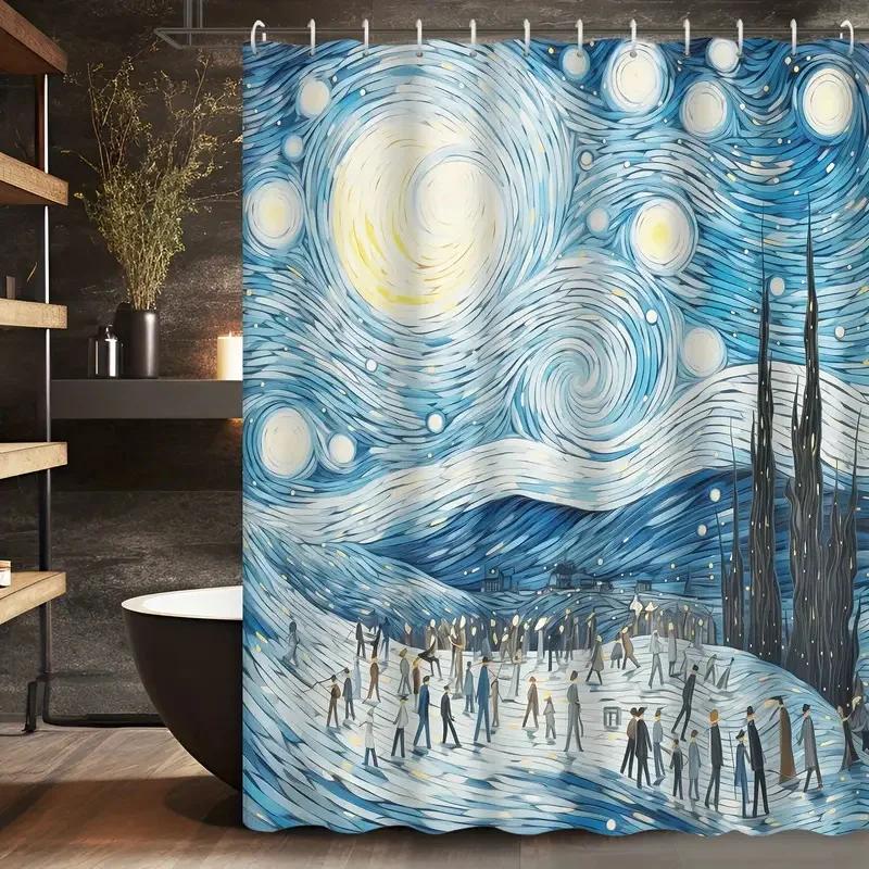 Vincent Van Gogh'S Starry Shower Curtain Can Be Hand-Washed In Waterproof Polyester Fabric Art Design Bathroom Shower Curtain