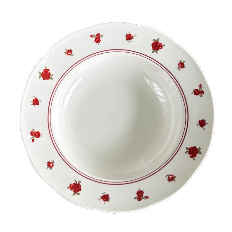 Wild Rose High Value Tableware Household Ceramic Bowl Irregular Plate Restaurant Dim Sum Bread Plate Soup Bowl Binaural Bowl