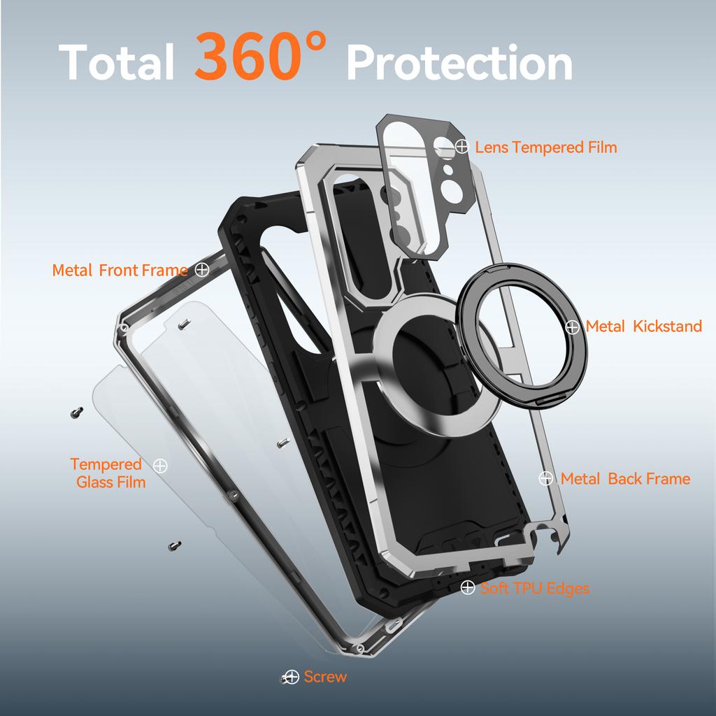 Rotating RingSupport Metal Case For Samsung S26 Ultra Shockproof Dropproof Military Magnetic Screen Lens Aluminum Cover