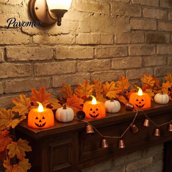 Reusable Holiday Scene Decorations 2Pcs Halloween Pumpkin Flameless Candles, Battery Operated LED Candle, Decorative Candles Atmosphere Lighting