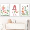 Fairy Leaf Flower Mushroom Butterfly Snail Custom Name Wall Art Canvas Painting Nordic Poster Print Pictures For Kids Room Decor