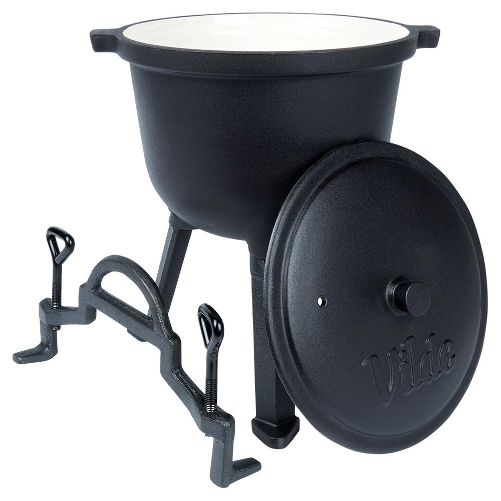 Enameled Cast Iron Cauldron Hunting Pot for Roasts, Campfire, 4L