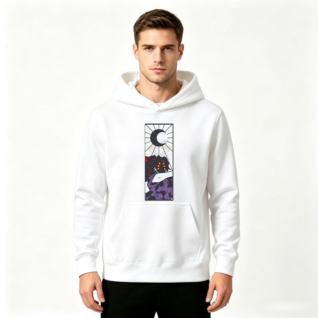 Men's Anime 6 Eyes Demon Print Pullover Hoodie Casual Long Sleeve Hooded Sweatshirt for Daily Wear