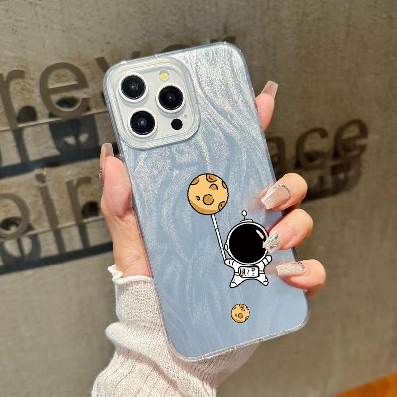 

Прозрачный чехол с блестками и мягкими краями с рисунком астронавта для iPhone 16 Pro Max 15 Pro 14 13 12 11 Перламутровый сверкающий тонкий противоударный чехол с жесткой поликарбонатной задней крышкой iPhone 11 прохладный черный