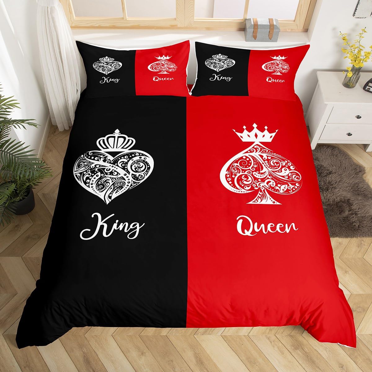 

Luxury Crown Duvet Cover Set Vintage Red and Black Comforter Cover Romantic Wedding Queen King Bedding Sets Valentines Day Gift EU Single(135x200cm)