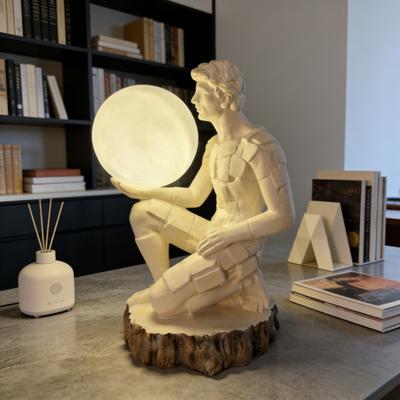 Yousheng Artistic Thinker Figurine with Night Light Thinking Man Sculpture Resin Statue Decorative Lamp Home Office Desktop Ornament
