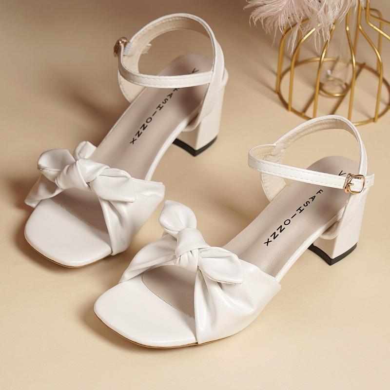 

Large size one-word with bow sandals women s new summer square head fashion thick heel women s cool 42 білий