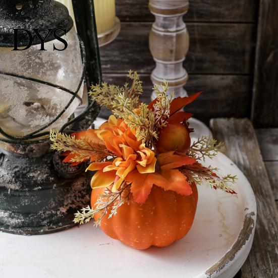 Realistic Artificial Pumpkins Fall Pumpkin Table Ornament, Foam with Flower, Maple Eye-catching Accents Leaves, Berry for Autumn Harvest Thanksgiving