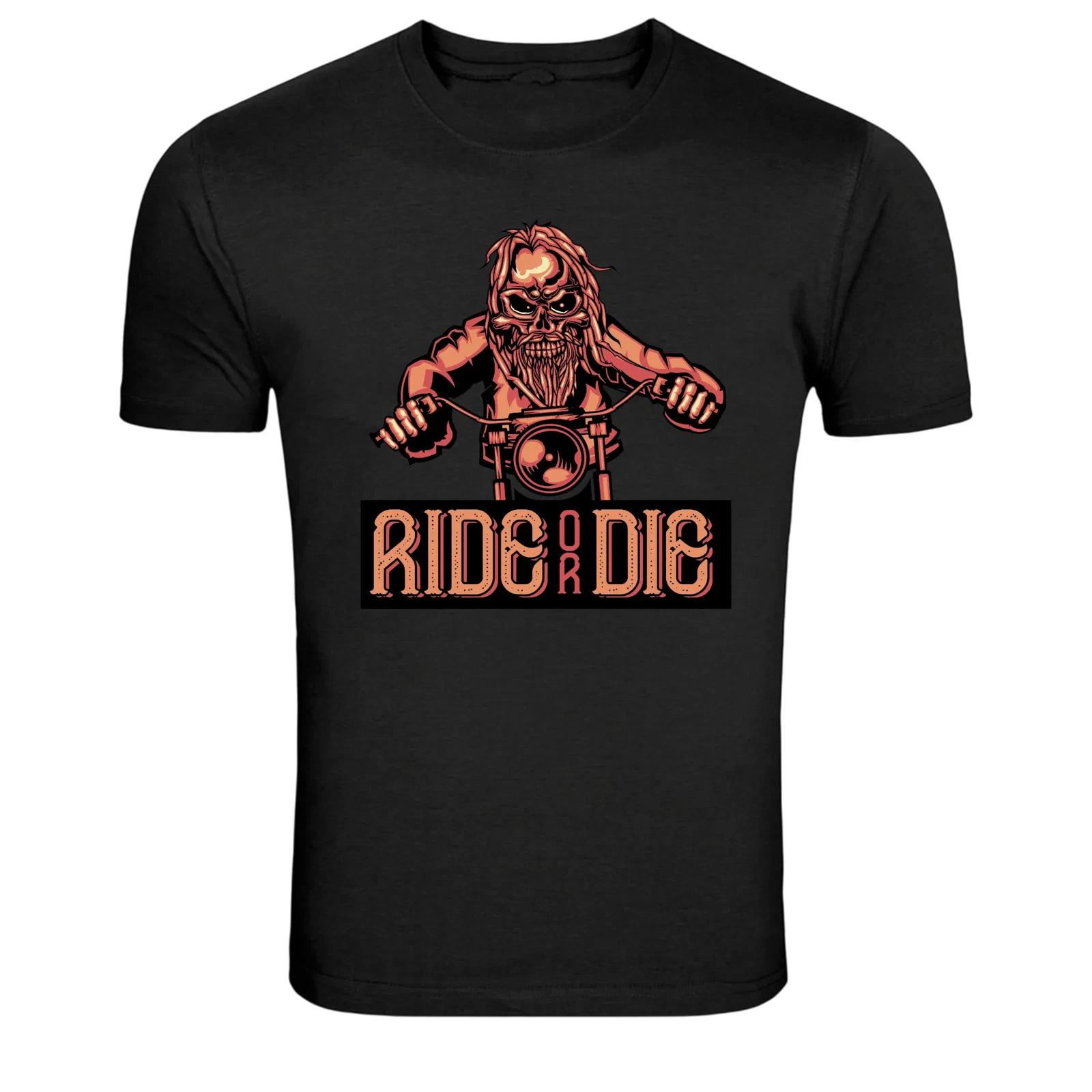 Ride Or Die Skeleton Biker Motorcycle Graphic T-Shirt S