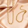 18K Gold Plated Hollow Oval Link Chain Stainless Steel Bracelets for Women, Minimalist Waterproof Elegant Jewelry Set Gifts