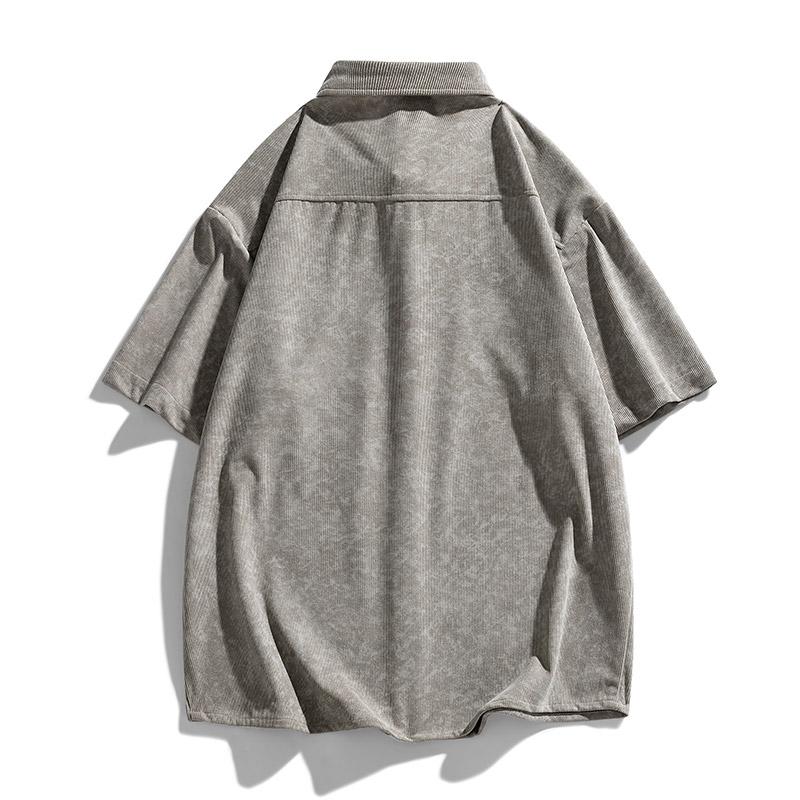 Corduroy Summer Men's Loose Fit Men's Short Sleeved T-shirt Men's Top Five Quarter Sleeve Lapel Short Sleeved Shirt Men