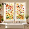 PVC Festive Window Stickers Autumn Harvest Decals, Sunflower Maple Leaf Pumpkin Bird Static Cling Stickers, Decorative Autumnal Wall Murals