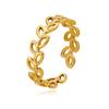 Adjustable Stainless Steel Leaf Open Ring for Women - Non-Fading Design