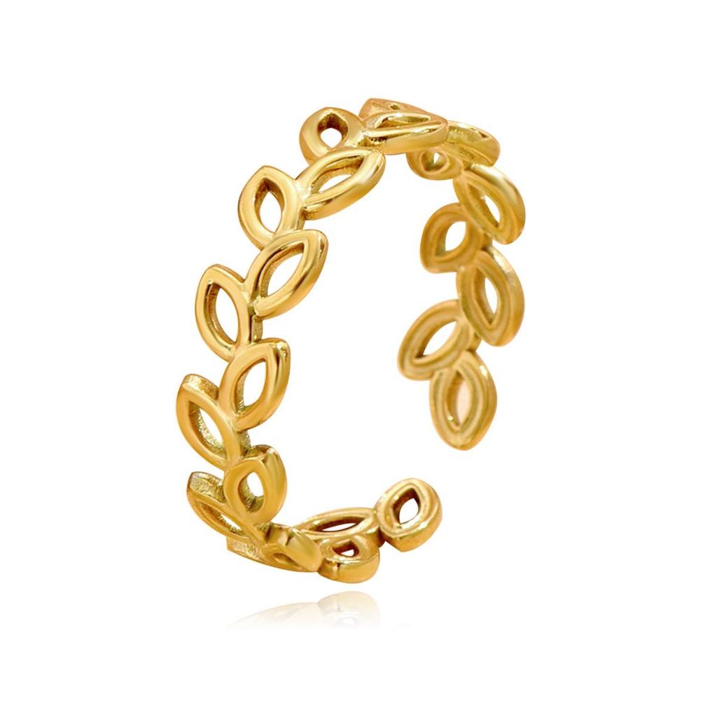 Adjustable Stainless Steel Leaf Open Ring for Women - Non-Fading Design