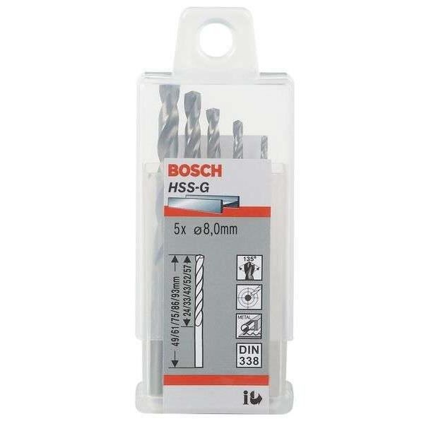 Bosch Forets à métaux rectifiés HSS-G, DIN 338 8 x 75 x 117 mm