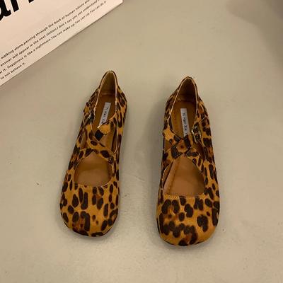 Fashion Suede Leather Leopard Print Ballet Flats Women Mary Jane Shoes 2024 Brand New Trendy Buckled Crossover Leisure Comfy Flats