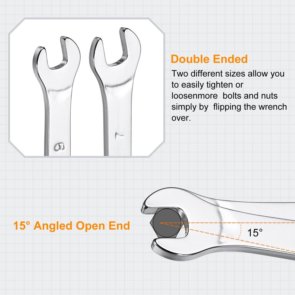 uxcell Double Thin Wrench Metric Small Flat Head Mirror for Auto Repair and Furniture Assembly 3-Piece Open-End Set, 19x22/20x21/24x27mm, Ultra-Thin,