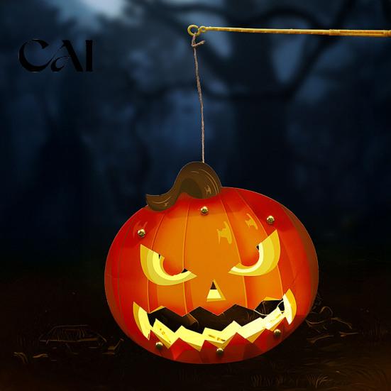 Indoor Festive Atmosphere Props Halloween Lantern Craft Set for Kids, DIY Handheld Paper Pumpkin Ghost Battery Operated LED Lights with Light Trick or