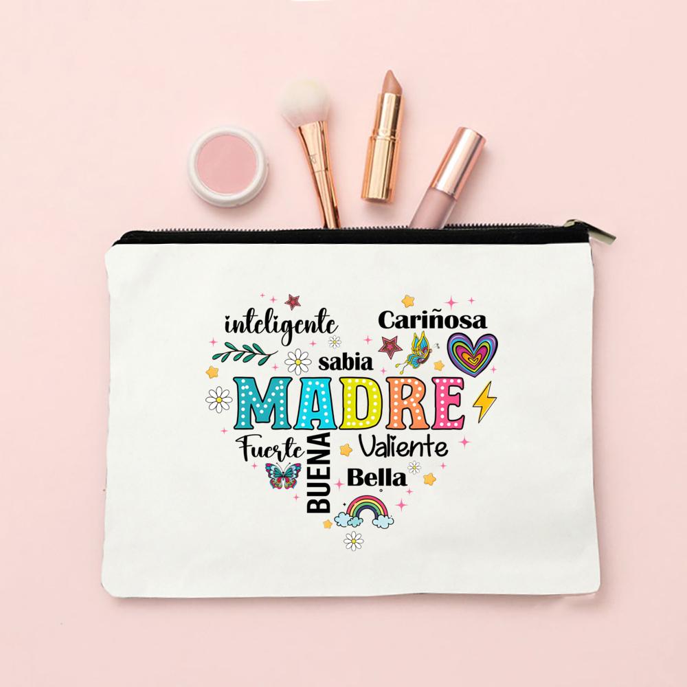 Spanish Printed Makeup Bag Travel Neceser Toiletries Storage Bag Female Canvas Cosmetic Bags Birthday Mother's Day Gift for Mom