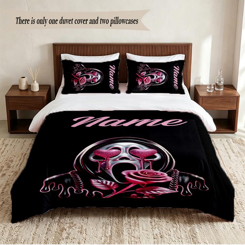 Ghostface Personalized Custom Name 3‑Piece Bedding Set Soft Duvet Cover Set For Bedroom Home Decor