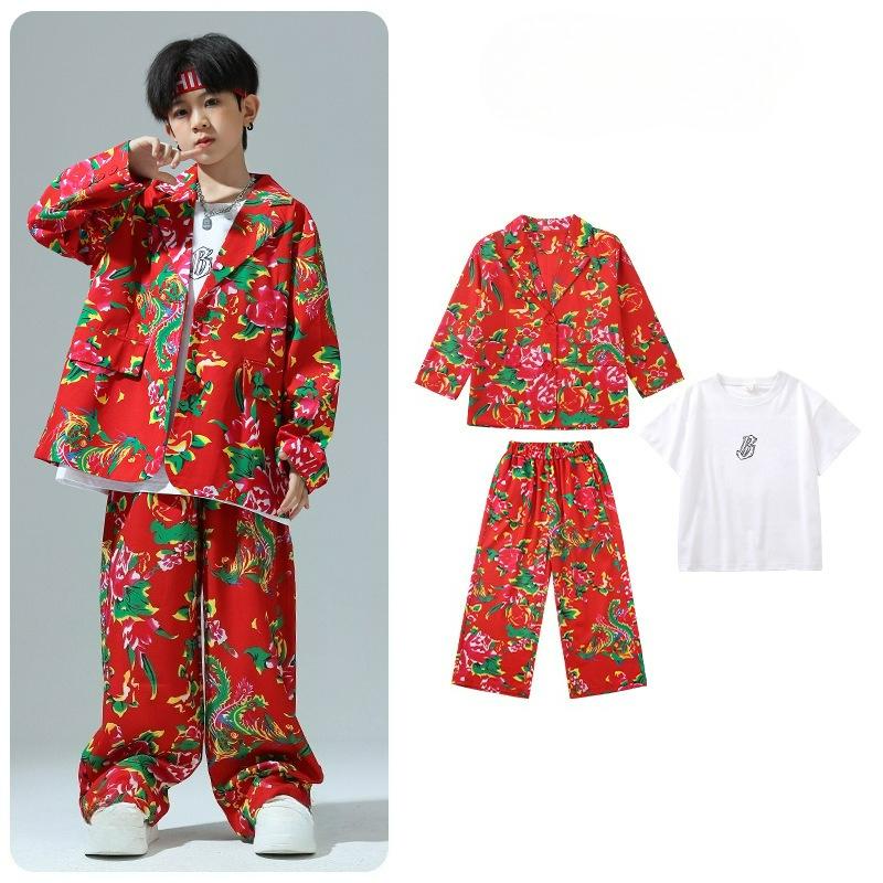 

Дитячі костюми з великими квітами, Костюми, Хлопчики, Хіп-хоп костюми, Дівчатка, Подіуми, Дитяча індивідуальність, Одяг у китайському стилі 110 червоний