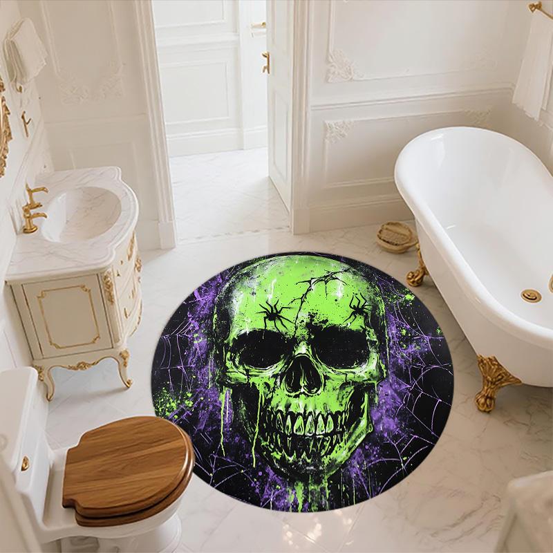 Fire and Smoke Skull  Round Area Rug,Carpet Rug for Living Room Bedroom Sofa Playroom Decor,Non-slip Floor Mat