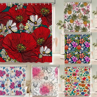 Aquarellblumen Florale Duschvorhänge Pastorale Frühlingsgrünpflanzen Heimdekoration für Badezimmer Polyestergewebe Duschvorhang