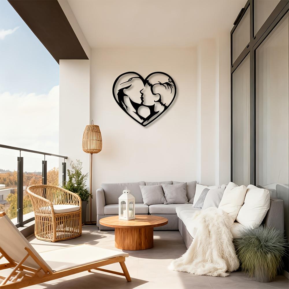 2D Flat Wall Art Couple Kissing in Heart Shape, Iron Metal Decor for Living Room Bedroom Office, 1pc