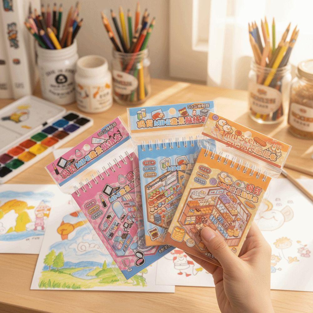 Decorative 3D Landscape Sticker Book Cartoon DIY Cabin Scene Sticker Miniature Scene Collage  Toy