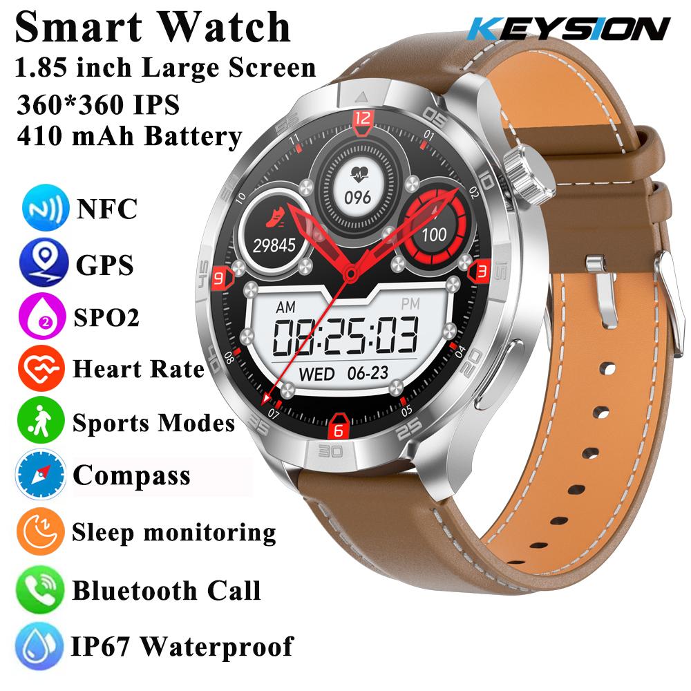 New Business Smart Watch Men 1.85" Ultra HD Bluetooth Call 410 mAh Blood Pressure Blood Oxygen GPS Track Compass NFC SmartWatch