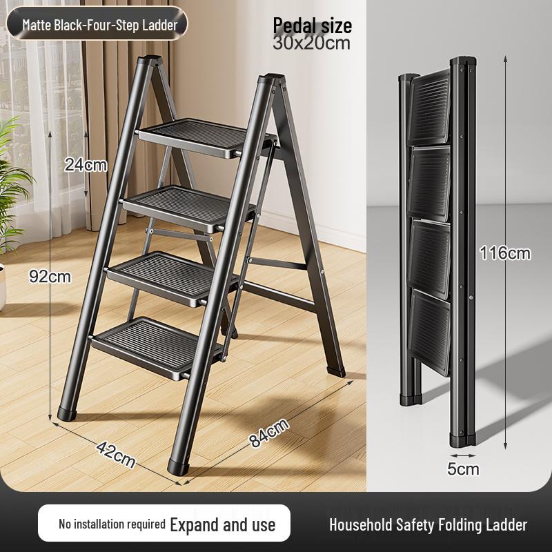 Household Folding A-Frame Ladder: Thickened 3-4 Step Indoor Stool with Widened Steps
