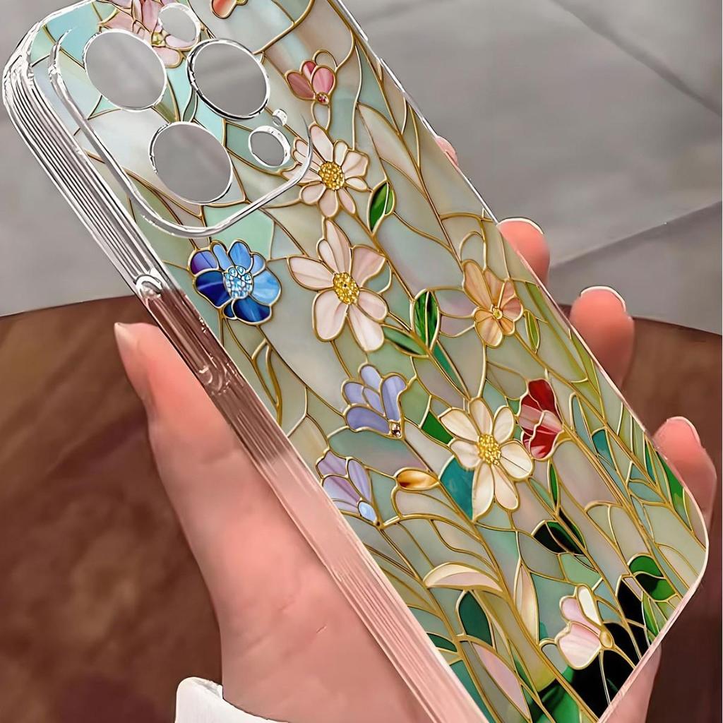 Barevný květinový okrajový akcent Průhledné pouzdro pro iPhone 14/15/16/17 Pro Max