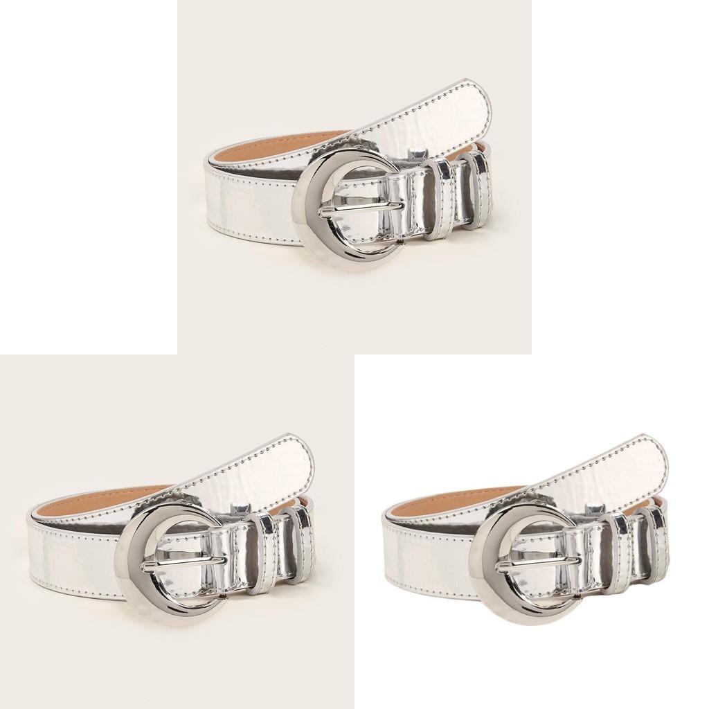 Mirror Unique Silver Buckle Faux Leather Women Waistband Decorative Belt Jeans