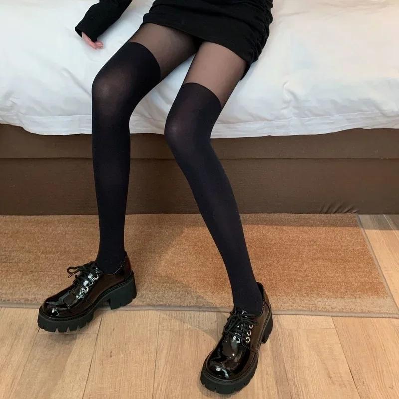 

Womens Pantyhose Fake Stockings Thighs High Stocking Black Color Silk Socks Sexy Patchwork Color Japanese Style Jk Sock High Quality One Size