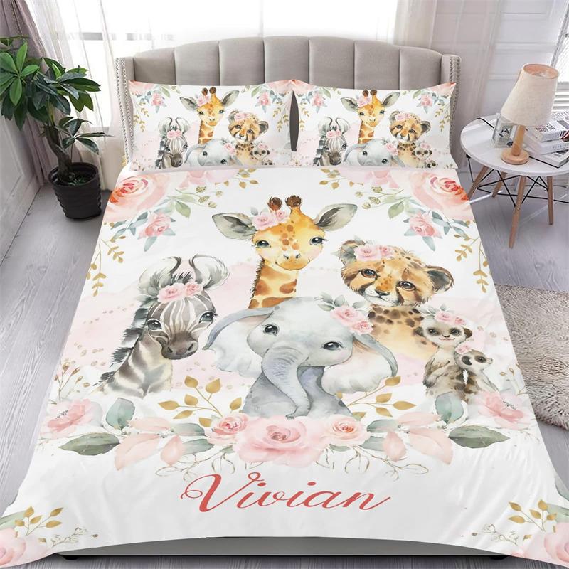 Lovely Koala Flowers Soft Duvet Cover Carton Animal Beding Set Elephant Cat Der Leaves Comfortable Quilt Cover King For Children Kids Child Gift Decor