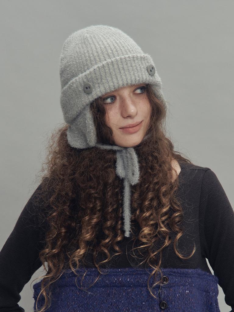 SETSETSET Two-Way Earflap Beanie Two-Tone Mix Melange Gray