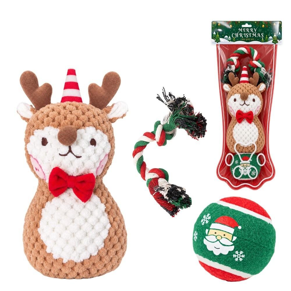 3pcs Xmas Tree Pet Chew Toy Ball Christmas Santa Pet Toy Festive Puppy Biting Toy Large Dogs