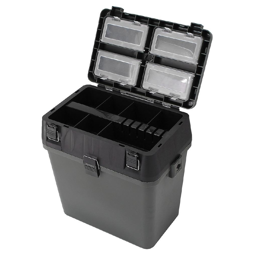 Большая емкость Ящик для хранения приманок для рыбалки, снастей, инструментов, аксессуаров, сиденье-ящик, ящик для рыболовных снастей с ремнем 380x230x390 мм