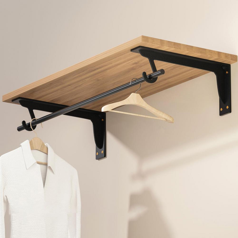 حوامل أرفف فولاذية شديدة التحمل – إطار دعم جداري صناعي بخطافات مدمجة للتخزين في المرآب والمطبخ