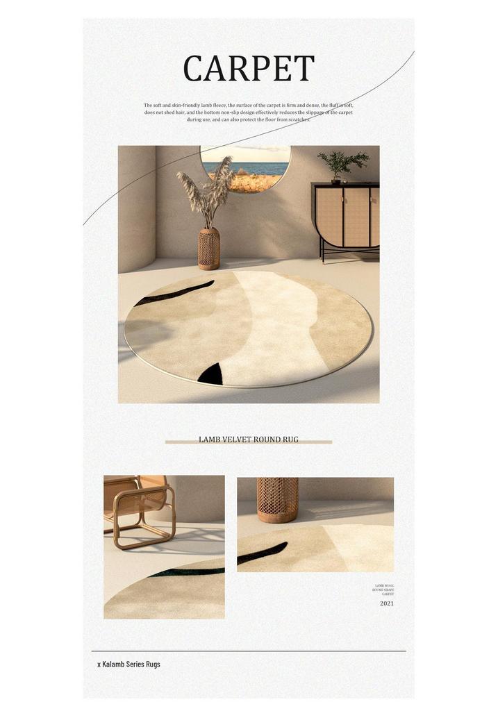 Round Faux Cashmere Wabi-Sabi Rug for Living Room, Bedroom, or Office