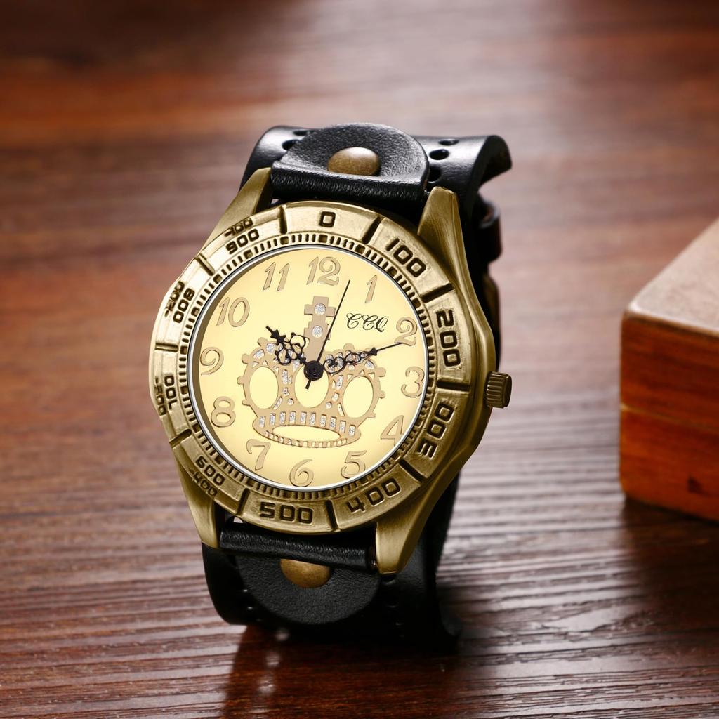 Unisex Punk Watch with Leather Waterproof Analog Display with Crown and Quartz Genuine Leather Motorcycle Fashion Watch Perfect Gift for and Day