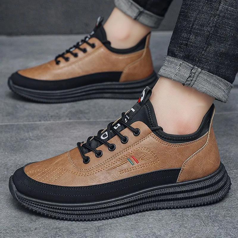 Fashion Brand Men's Casual Shoes High End Genuine Leather Loafers Elasticity Soft Sole Walking Shoes Comfortable Driving Shoes