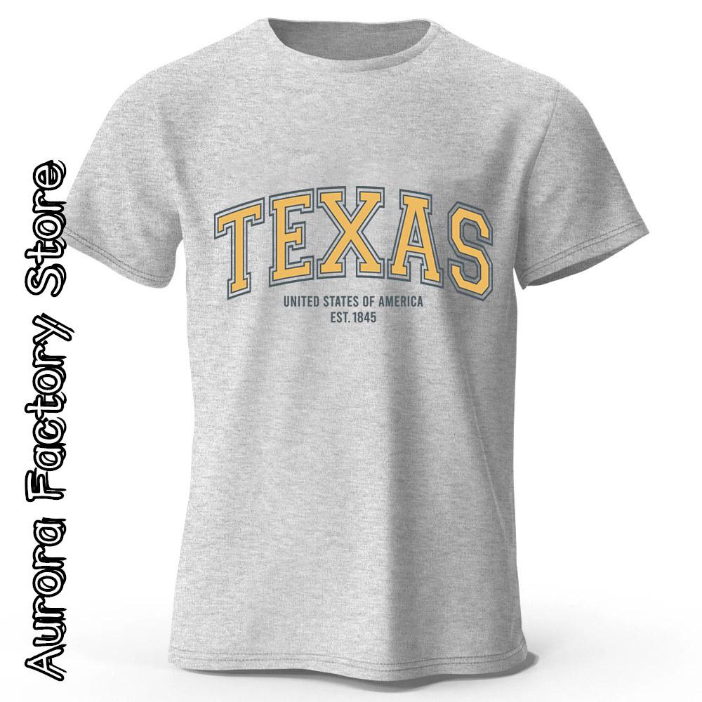 Texas Print T-Shirt Summer Men Cotton Tops Tees Male Fashion Letter Camiseta Short Sleeve Clothing American Vintage Streetwear