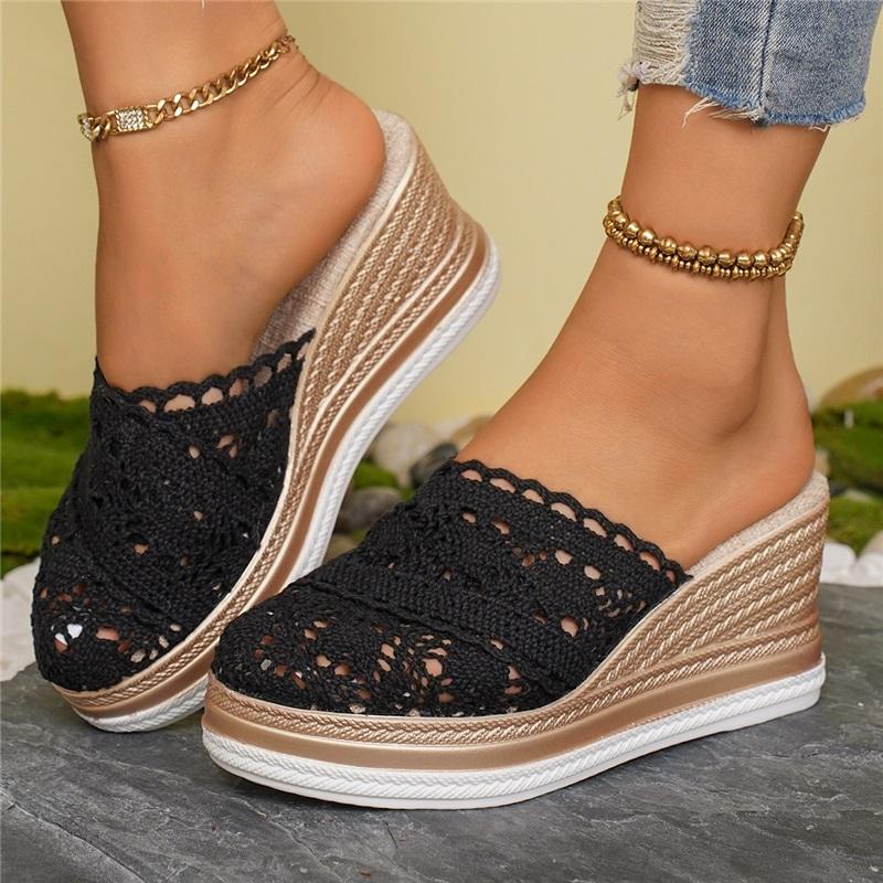 High-heeled Fish Mouth Slope Heel Thick Soled Sandals 36 чёрный