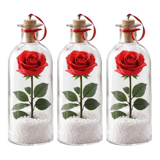 1/2/3 Bucăți Ornament Trandafir cu Voce Înregistrabilă cu Redare Dop Sticlă Transparentă Sticlă Mesaj Vocal cu Trandafir în Interior Decorațiune Festival Suvenir de Sărbătoare Cadou