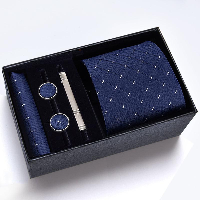 Men's Formal Tie Gift Box: Five-Piece Set with Logo, 8cm Striped Black for Weddings and Business 