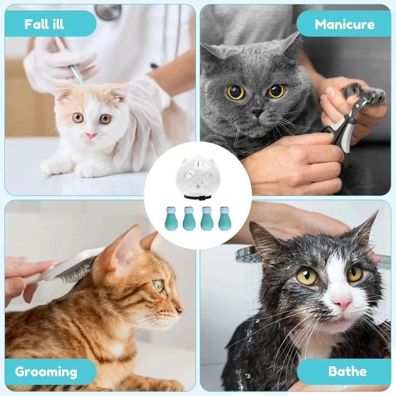 1 Set Katzenmaulkorb Haustierpflege Abdeckung Zubehör Katze Bisshemmend Leckhemmend Weltraumhaube Atmungsaktiver Helm mit 4 Silikon-Pfotenstiefeln