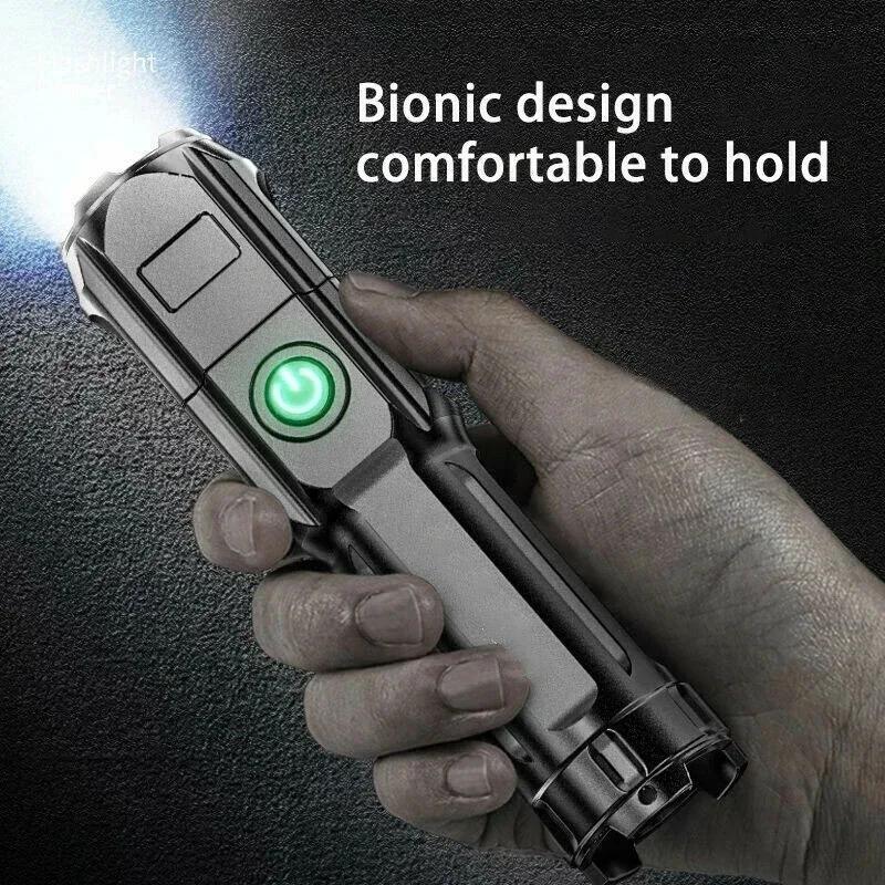 4 Lighting Mode Strong LED Flashlights Telescopic Zoom Tactical Torch USB 18650 Portable Spotlight Long-Range Camping Flashlight